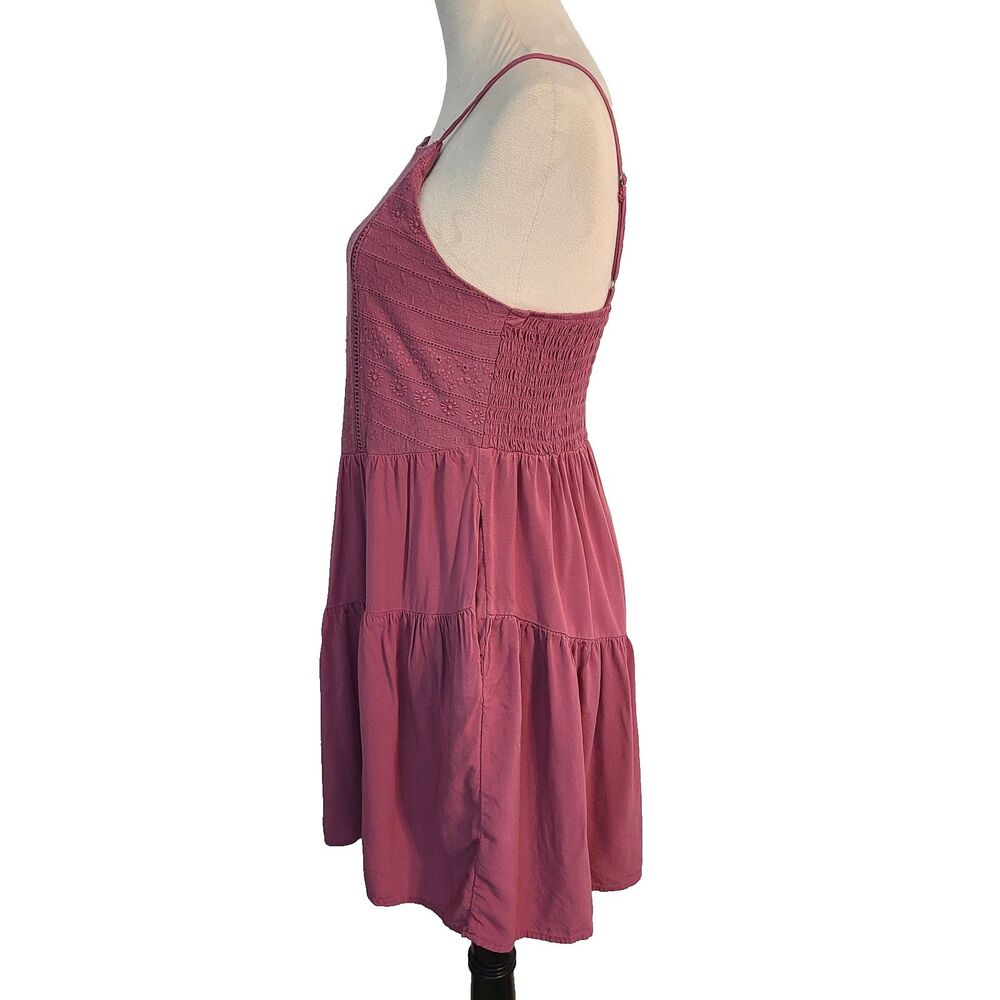Wild Fable Mauve Eyelet Tiered Mini Dress L Boho Cottagecore Festival Romantic - Picture 3 of 8